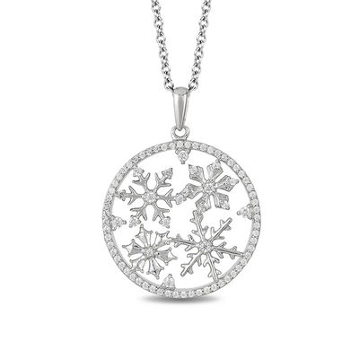 Enchanted Disney Elsa 0.23 CT. T.W. Diamond Snowflake Circle Pendant in Sterling Silver - 19"