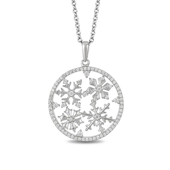 Enchanted Disney Elsa 0.23 CT. T.W. Diamond Snowflake Circle Pendant in Sterling Silver - 19"