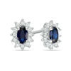 Oval Blue Sapphire and 0.21 CT. T.W. Diamond Starburst Frame Stud Earrings in 10K White Gold