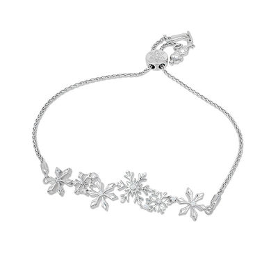 Enchanted Disney Elsa 0.145 CT. T.W. Diamond Snowflake Bolo Bracelet in Sterling Silver - 9.5"