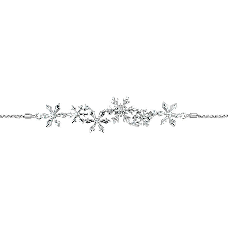 Main Image 2 of Enchanted Disney Elsa 0.145 CT. T.W. Diamond Snowflake Bolo Bracelet in Sterling Silver - 9.5&quot;