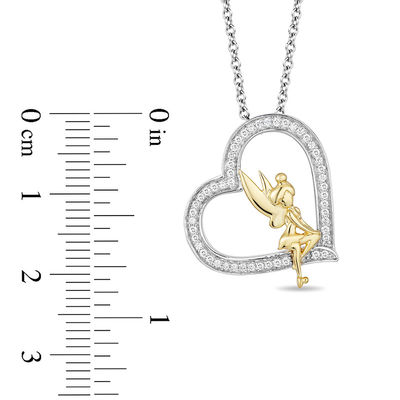 Enchanted Disney Tinker Bell 0.18 CT. T.W. Diamond Heart Pendant in Sterling Silver and 10K Gold - 19"