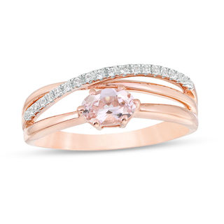 Sideways Oval Morganite and Lab-Created White Sapphire Orbit Ring in 10K Rose Gold