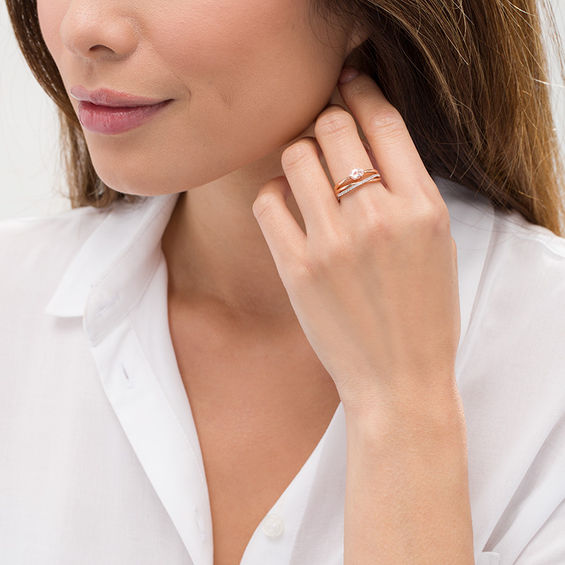 Sideways Oval Morganite and Lab-Created White Sapphire Orbit Ring in 10K Rose Gold