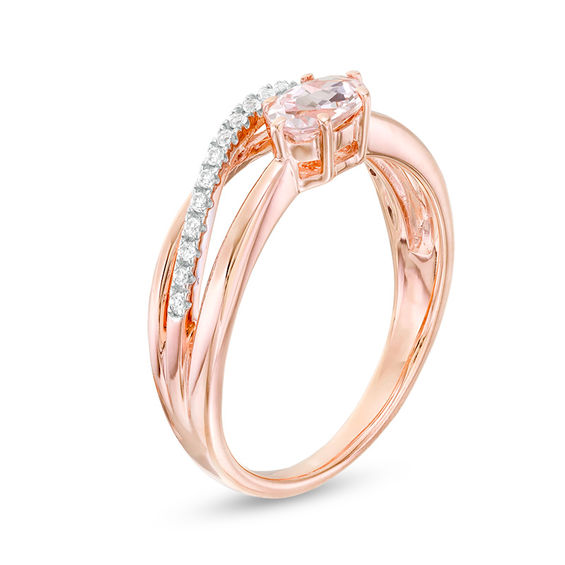 Sideways Oval Morganite and Lab-Created White Sapphire Orbit Ring in 10K Rose Gold