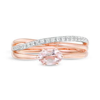 Sideways Oval Morganite and Lab-Created White Sapphire Orbit Ring in 10K Rose Gold