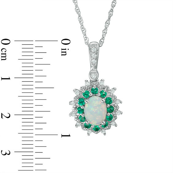 Oval Lab-Created Opal, Emerald and White Sapphire Floral Pendant in Sterling Silver