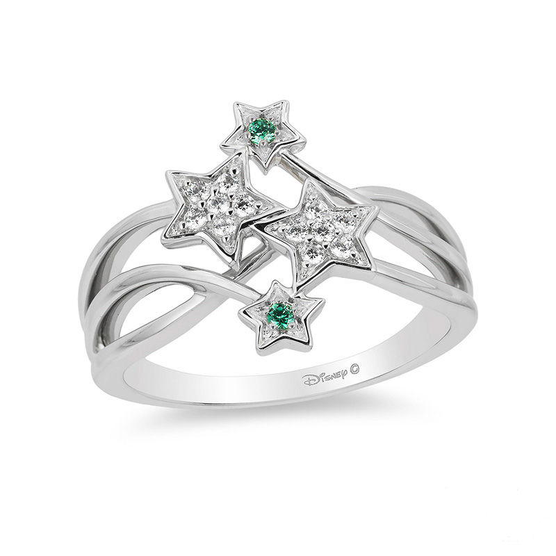 Enchanted Disney Tinker Bell Tourmaline and 0.085 CT. T.W. Diamond Star Ring in Sterling Silver