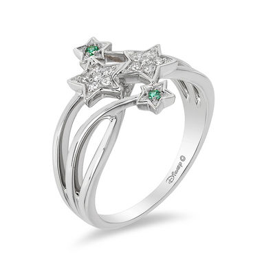 Enchanted Disney Tinker Bell Tourmaline and 0.085 CT. T.W. Diamond Star Ring in Sterling Silver