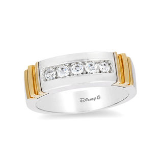 Enchanted Disney Men's 0.30 CT. T.W. Diamond Five Stone Crown Wedding Band in 14K Two-Tone Gold