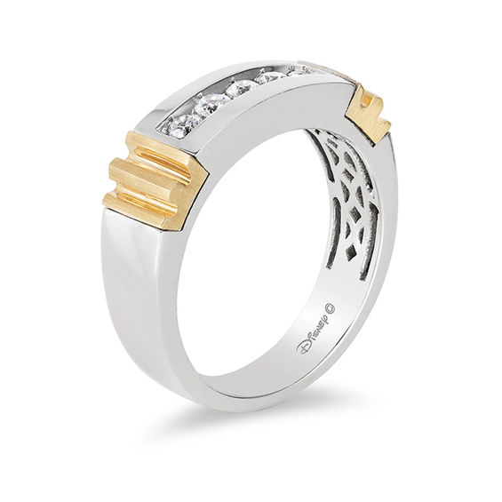 Enchanted Disney Men's 0.30 CT. T.W. Diamond Five Stone Crown Wedding Band in 14K Two-Tone Gold