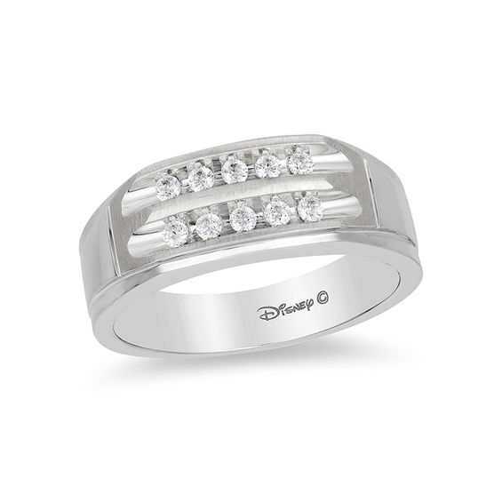 Enchanted Disney Men S 0 23 Ct T W Diamond Two Row Wedding Band