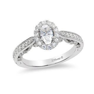 Enchanted Disney Ariel 1.00 CT. T.W. Oval Diamond Frame Engagement Ring in 14K White Gold