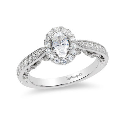 Enchanted Disney Ariel 1.00 CT. T.W. Oval Diamond Frame Engagement Ring in 14K White Gold