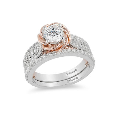 Enchanted Disney Belle 1.25 CT. T.W. Diamond Rose Frame Engagement Ring in 14K Two-Tone Gold