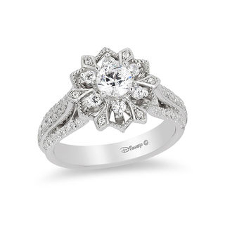 Enchanted Disney Elsa 0.95 CT. T.W. Diamond Snowflake Frame Engagement Ring in 14K White Gold