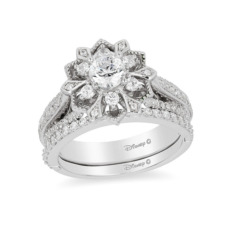 Enchanted Disney Elsa 0.95 CT. T.W. Diamond Snowflake Frame Engagement Ring in 14K White Gold