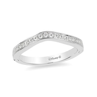 Enchanted Disney Princess 0.18 CT. T.W. Diamond Contour Grooved Shank Wedding Band in 14K White Gold