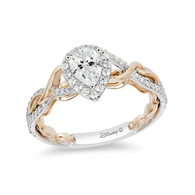 Enchanted Disney Rapunzel 0.69 CT. T.W. Pear-Shaped Diamond Frame Twist Engagement Ring in 14K Two-Tone Gold - Size 7