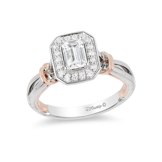 Enchanted Disney Snow White 0.58 CT. T.W. Emerald-Cut Diamond Frame Engagement Ring in 14K Two-Tone Gold