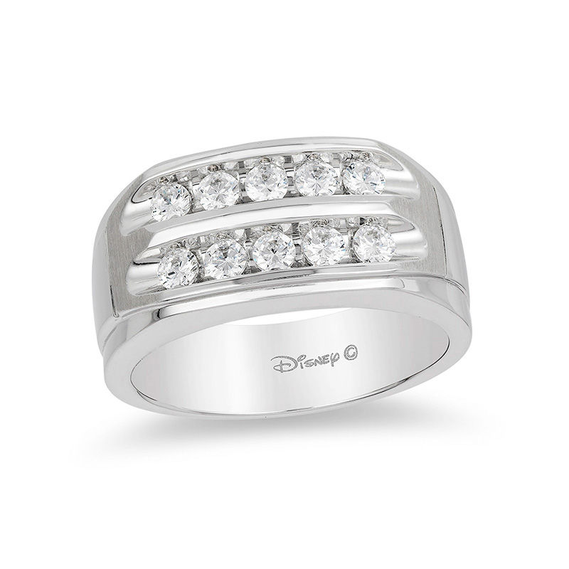 Enchanted Disney Men S 0 70 Ct T W Diamond Two Row Wedding Band