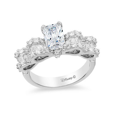 Enchanted Disney Snow White 1.70 CT. T.W. Emerald-Cut Diamond Bow Engagement Ring in 14K White Gold