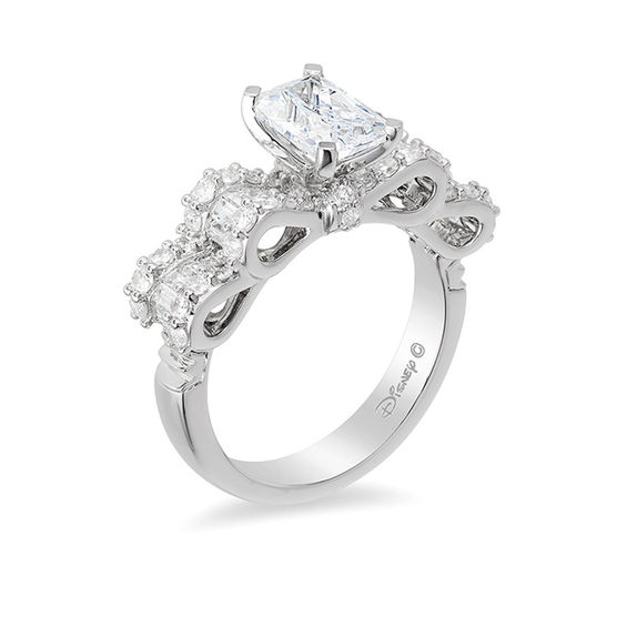 Enchanted Disney Snow White 1.70 CT. T.W. Emerald-Cut Diamond Bow Engagement Ring in 14K White Gold