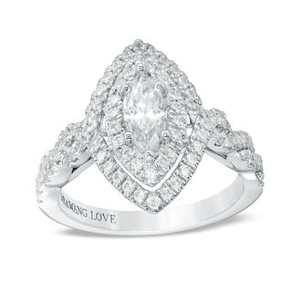 Vera Wang Love Collection 1.30 CT. T.W. Marquise Diamond Double Frame Twist Engagement Ring in 14K White Gold