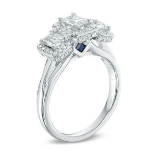 Vera Wang Love Collection 1.30 CT. T.W. Emerald-Cut Diamond Three Stone Frame Engagement Ring in 14K White Gold