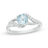 Thumbnail Image 0 of 6.0mm Aquamarine and 0.09 CT. T.W. Diamond Bypass Split Shank Ring in 10K White Gold