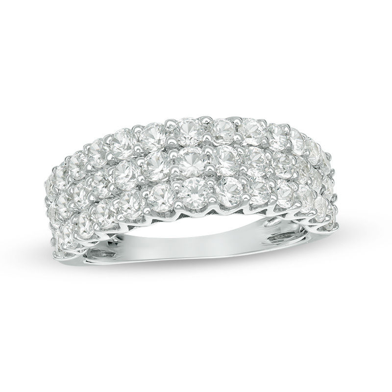 Lab-Created White Sapphire Triple Row Ring in Sterling Silver