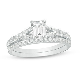 1.25 CT. T.W. Certified Canadian Emerald-Cut Diamond Bridal Set in 14K White Gold (I/SI2)