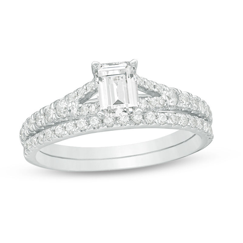 1.25 CT. T.W. Certified Canadian Emerald-Cut Diamond Bridal Set in 14K White Gold (I/SI2)|Peoples Jewellers