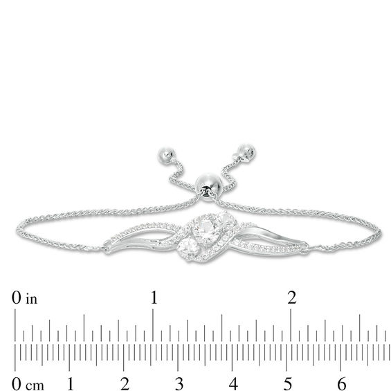 Lab-Created White Sapphire Three Stone Bolo Bracelet in Sterling Silver - 9.5"