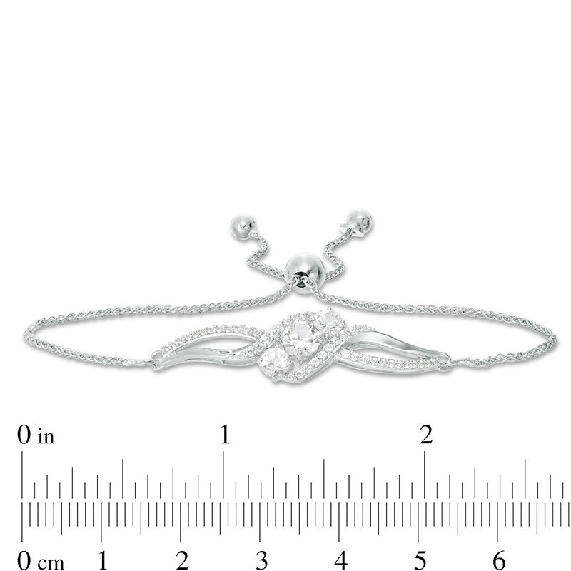 Lab-Created White Sapphire Three Stone Bolo Bracelet in Sterling Silver - 9.5"|Peoples Jewellers