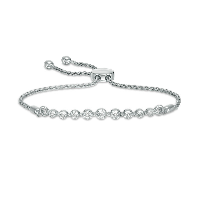 Main Image 1 of 0.04 CT. T.W. Diamond Nine Stone Bolo Bracelet in Sterling Silver - 9.5&quot;