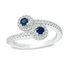 Thumbnail Image 0 of Vera Wang Love Collection Blue Sapphire and 0.18 CT. T.W. Diamond Bypass Ring in Sterling Silver