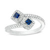 Thumbnail Image 0 of Vera Wang Love Collection Princess-Cut Blue Sapphire and 0.18 CT. T.W. Diamond Bypass Ring in Sterling Silver