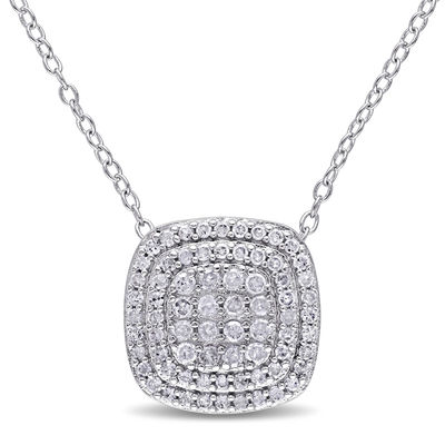 0.47 CT. T.W. Composite Diamond Double Cushion Frame Pendant in Sterling Silver