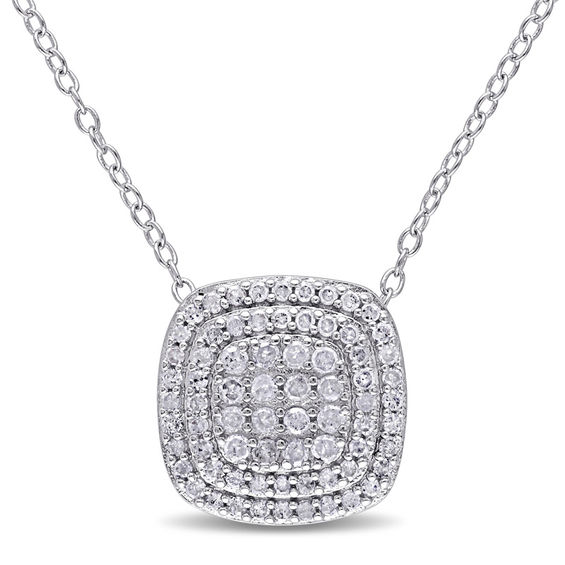 0.47 CT. T.W. Composite Diamond Double Cushion Frame Pendant in Sterling Silver