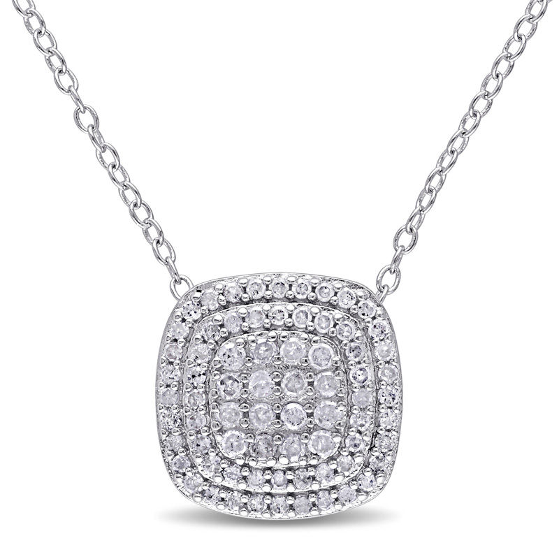 0.47 CT. T.W. Composite Diamond Double Cushion Frame Pendant in Sterling Silver|Peoples Jewellers