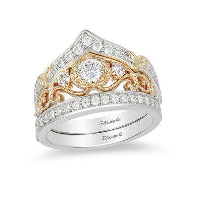 Enchanted Disney Cinderella 0.71 CT. T.W. Diamond Crown Bridal Set in 14K Two-Tone Gold