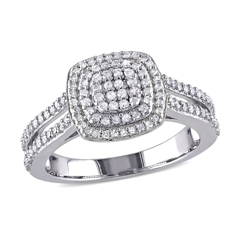 0.47 CT. T.W. Composite Diamond Double Cushion Frame Ring in Sterling Silver|Peoples Jewellers