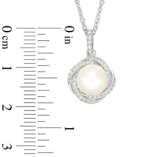 Vera Wang Love Collection 8.0-8.5mm Freshwater Cultured Pearl and 0.14 CT. T.W. Diamond Pendant in Sterling Silver-19"