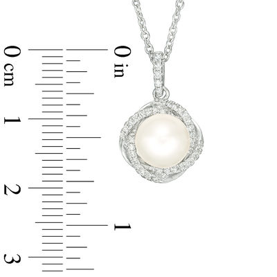 Vera Wang Love Collection 8.0-8.5mm Freshwater Cultured Pearl and 0.14 CT. T.W. Diamond Pendant in Sterling Silver-19"