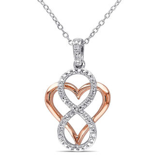 Diamond Accent Infinity Heart Pendant in Sterling Silver with Rose Rhodium