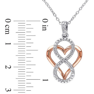 Diamond Accent Infinity Heart Pendant in Sterling Silver with Rose Rhodium