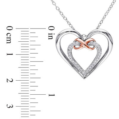 0.10 CT. T.W. Diamond Infinity Double Heart Pendant in Sterling Silver with Rose Rhodium