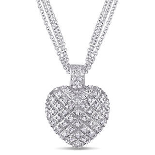 0.98 CT. T.W. Diamond Three Strand Heart Pendant in Sterling Silver - 17"