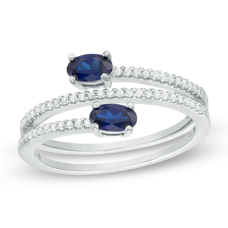 Oval Lab-Created Blue and White Sapphire Coil Ring in Sterling Silver - Size 7|Peoples Jewellers